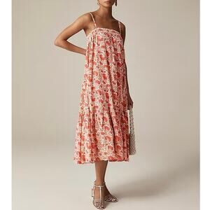 NWT J.Crew X SZ Blockprints Tiered Hem Midi Dress In Carnation Floral Size Small